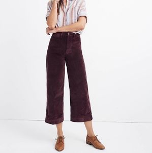 Madewell Emmet wide leg crop pants velveteen 32